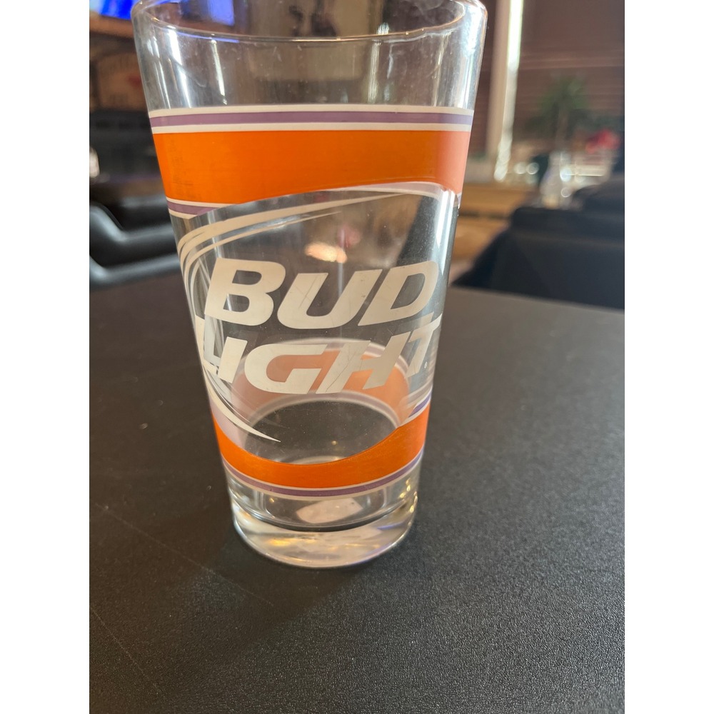 Bud Light Pint Glass Orange Purple Swoosh Logo Beer‎ Barware Mixing Glass 16oz